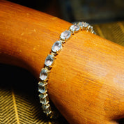 Vintage 14K Gold Aquamarine Link Bracelet, 21 Oval-Cut Gemstones, 585 Yellow Gold & Light Blue Gemstone Tennis Bracelet, 8 1/2" L