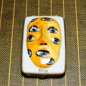 Rare Limited Edition Dubarry France Limoges Porcelain Sting Masks Trinket Box #245, Designed By Sting, Abstract Painted Face, 3 3/4 L