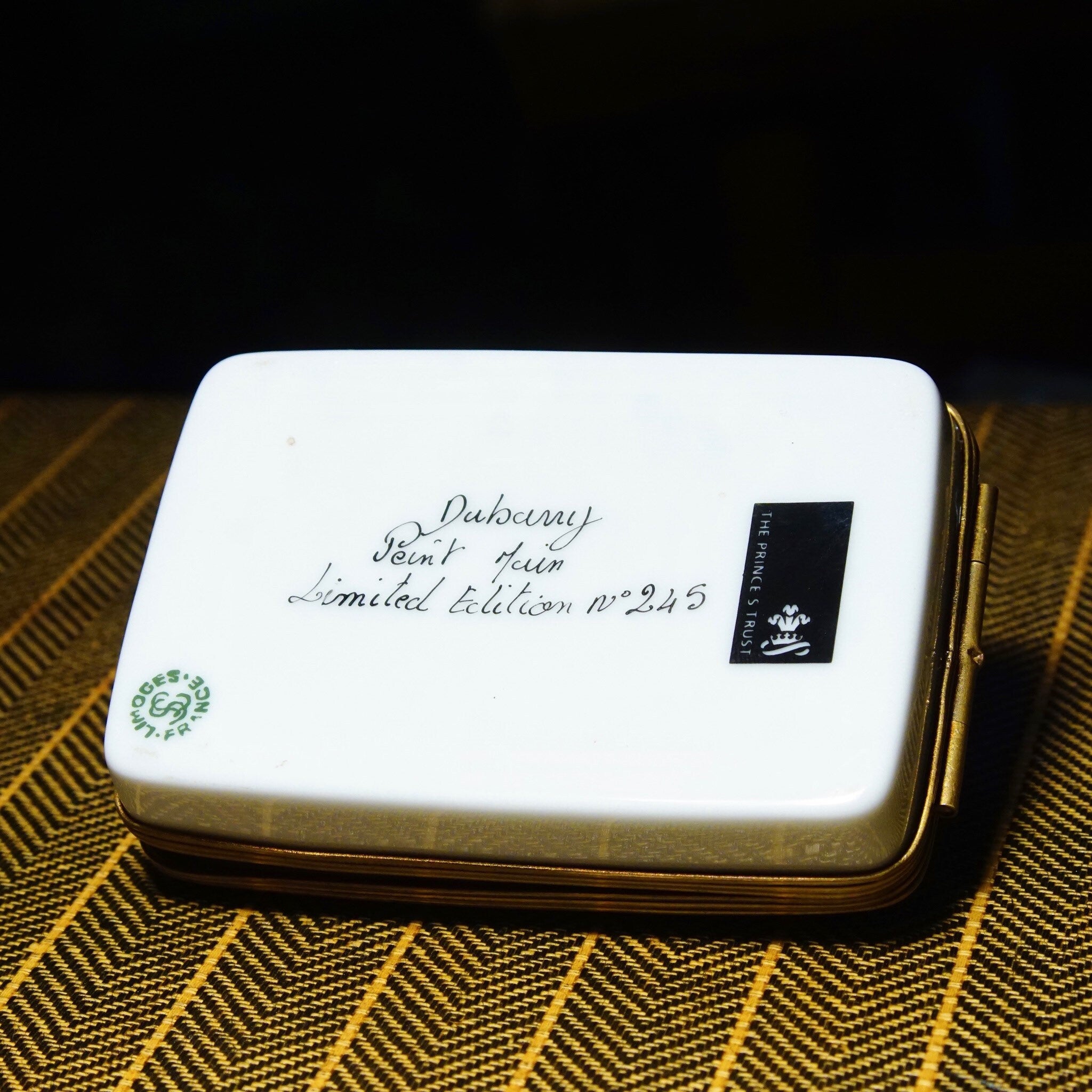 Rare Limited Edition Dubarry France Limoges Porcelain Sting Masks Trinket Box #245, Designed By Sting, Abstract Painted Face, 3 3/4 L