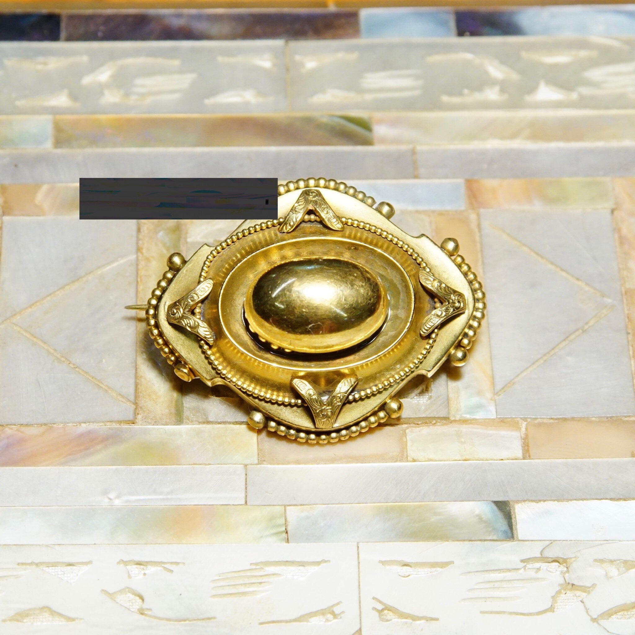 Vintage Ornate Gold Oval Dome Sash Pin, Chunky 3-D Gold Brooch, Intricate Layered Details, Symmetrical Design, 1 3/4" L