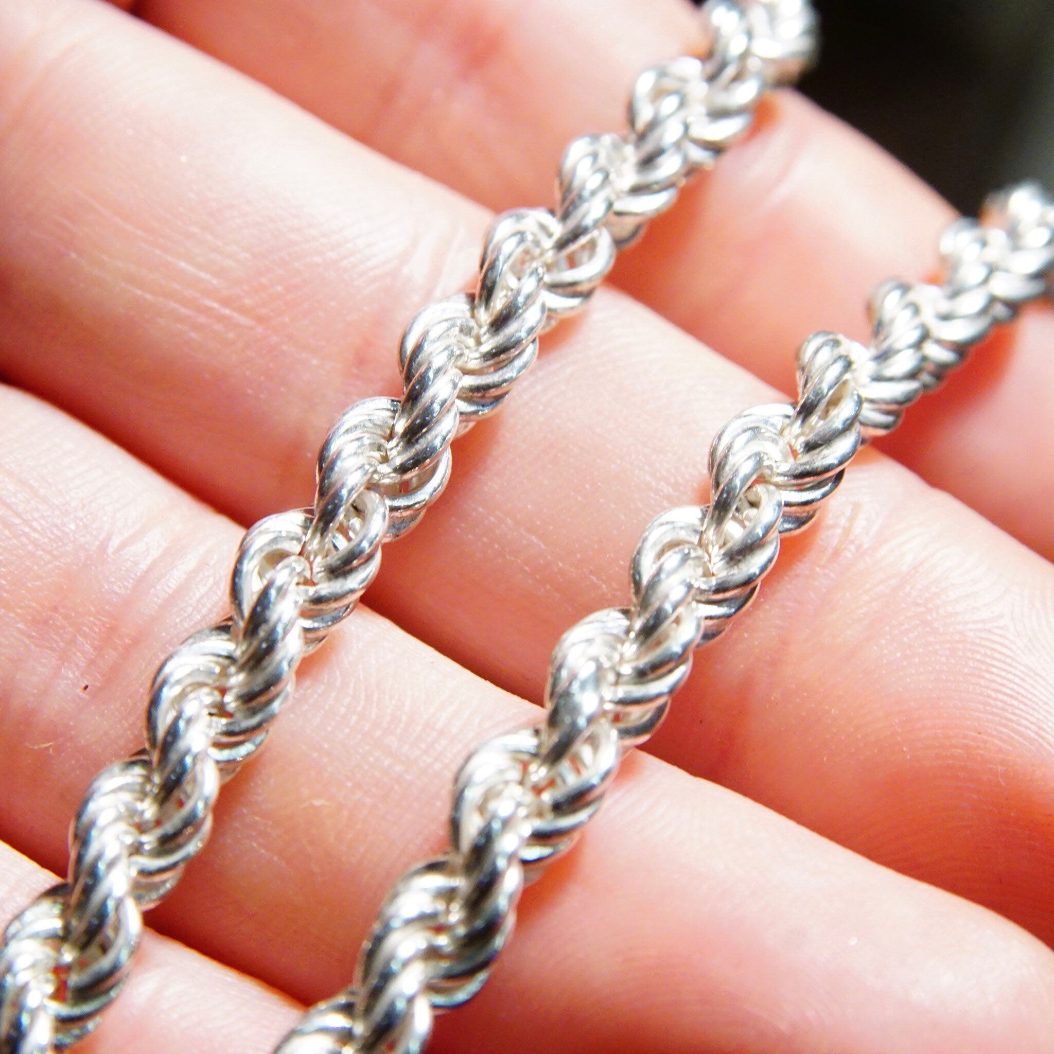 Vintage Sterling Silver Rope Chain Necklace, Unisex Chain, 5.5mm Heavy Silver Rope Chain, 925 Jewelry, 24 1/4 L