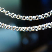 Vintage Sterling Silver Rolo Chain, 1/4 Interlocking Bead Links, Heavy Silver Chain, Long Bead Necklace, Unisex Jewelry, 23 3/4 L