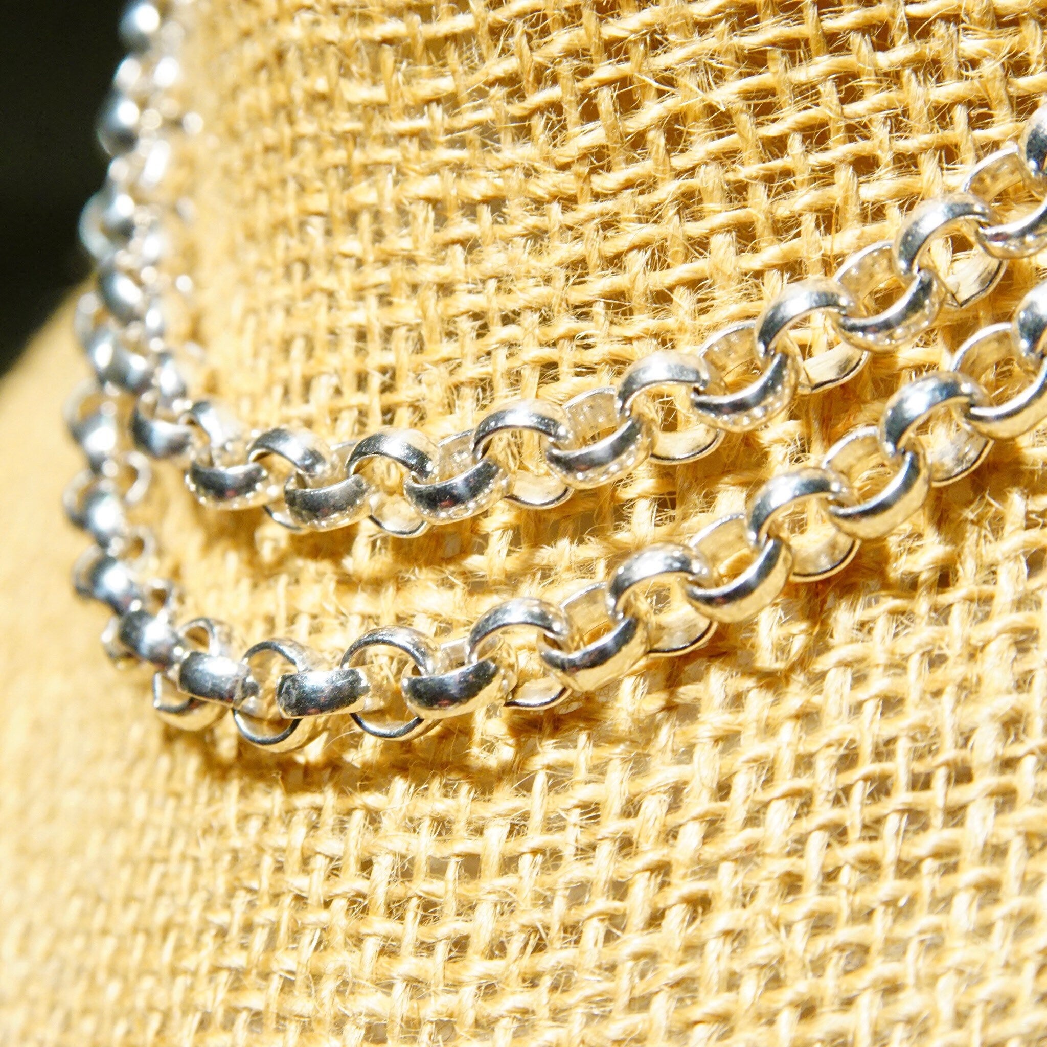 Vintage Sterling Silver Rolo Chain, 1/4 Interlocking Bead Links, Heavy Silver Chain, Long Bead Necklace, Unisex Jewelry, 23 3/4 L