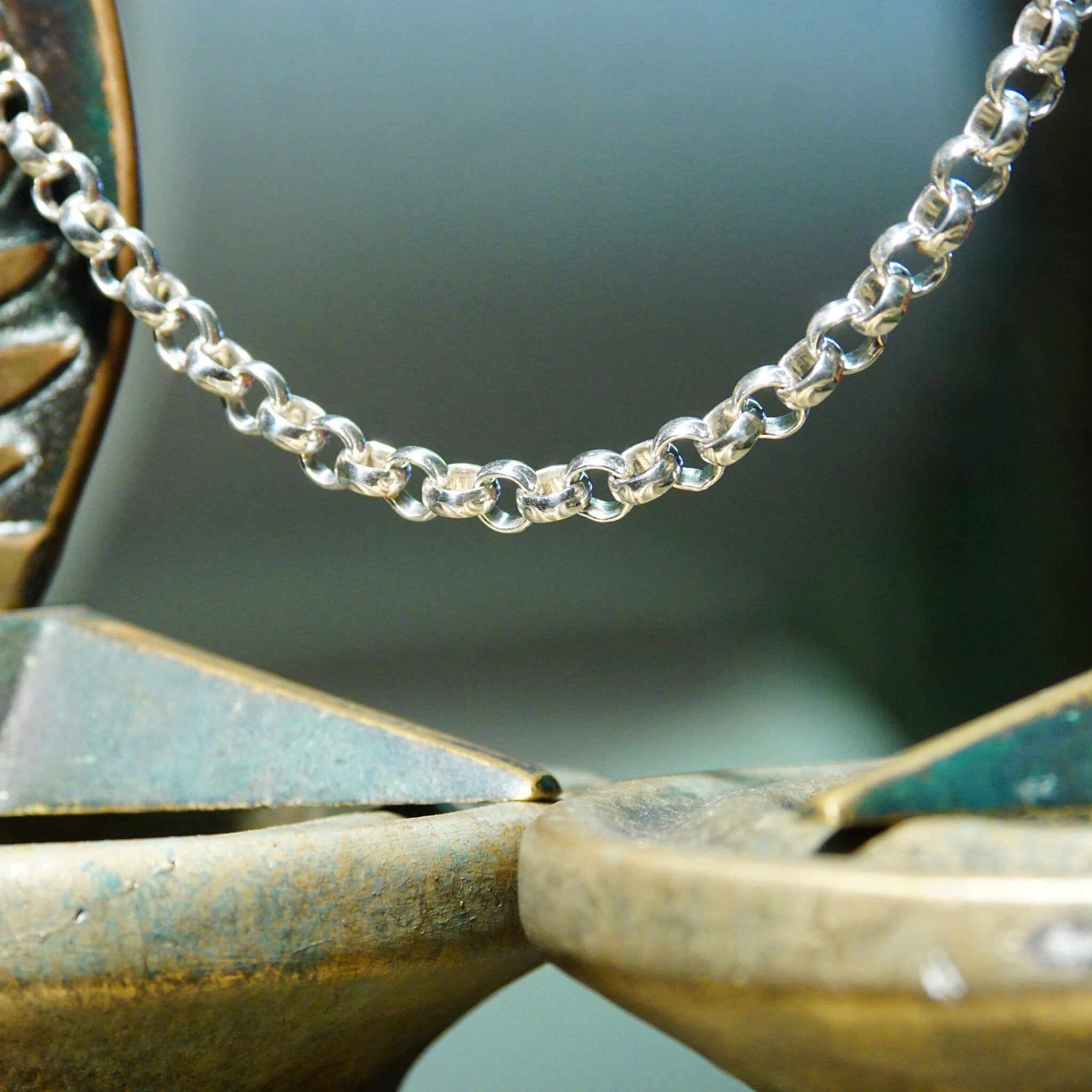 Vintage Sterling Silver Rolo Chain, 1/4 Interlocking Bead Links, Heavy Silver Chain, Long Bead Necklace, Unisex Jewelry, 23 3/4 L
