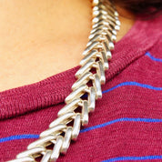 Vintage TAXCO Modernist Heavy Sterling Silver Foxtail Chain, Massive Chain Necklace With Interlocking V-Links, Chunky, Unisex, 24 L