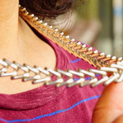 Vintage TAXCO Modernist Heavy Sterling Silver Foxtail Chain, Massive Chain Necklace With Interlocking V-Links, Chunky, Unisex, 24 L