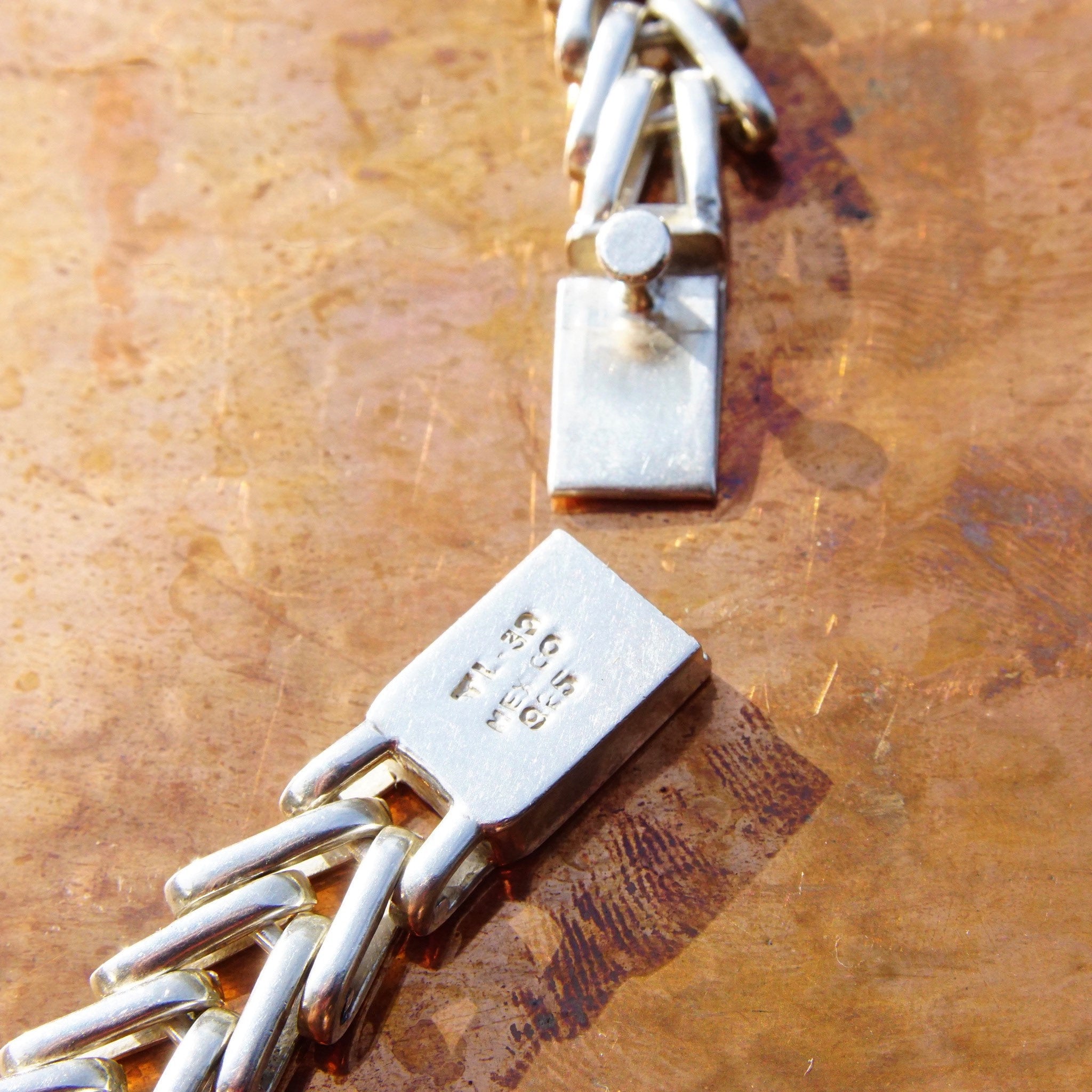 Vintage TAXCO Modernist Heavy Sterling Silver Foxtail Chain, Massive Chain Necklace With Interlocking V-Links, Chunky, Unisex, 24 L
