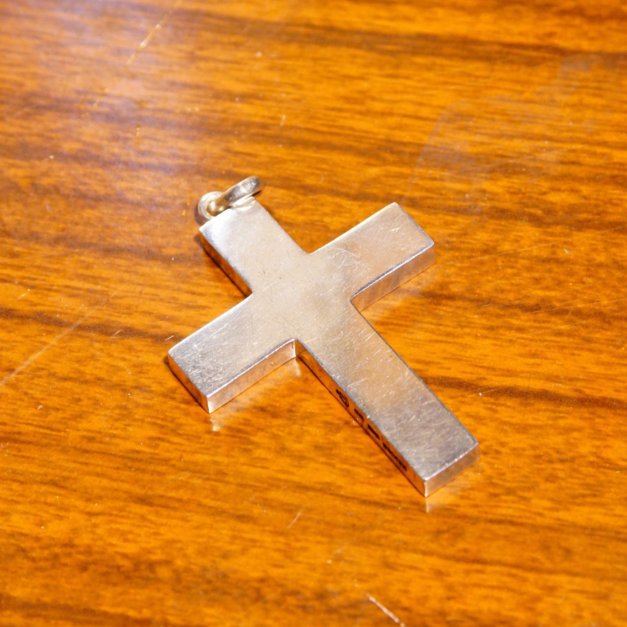 Vintage Hallmarked Modernist Silver Cross Pendant, Mexico 925 MR, Large Silver Cross Pendant, Geometric, Sleek Silver Cross, 2 1/8" L