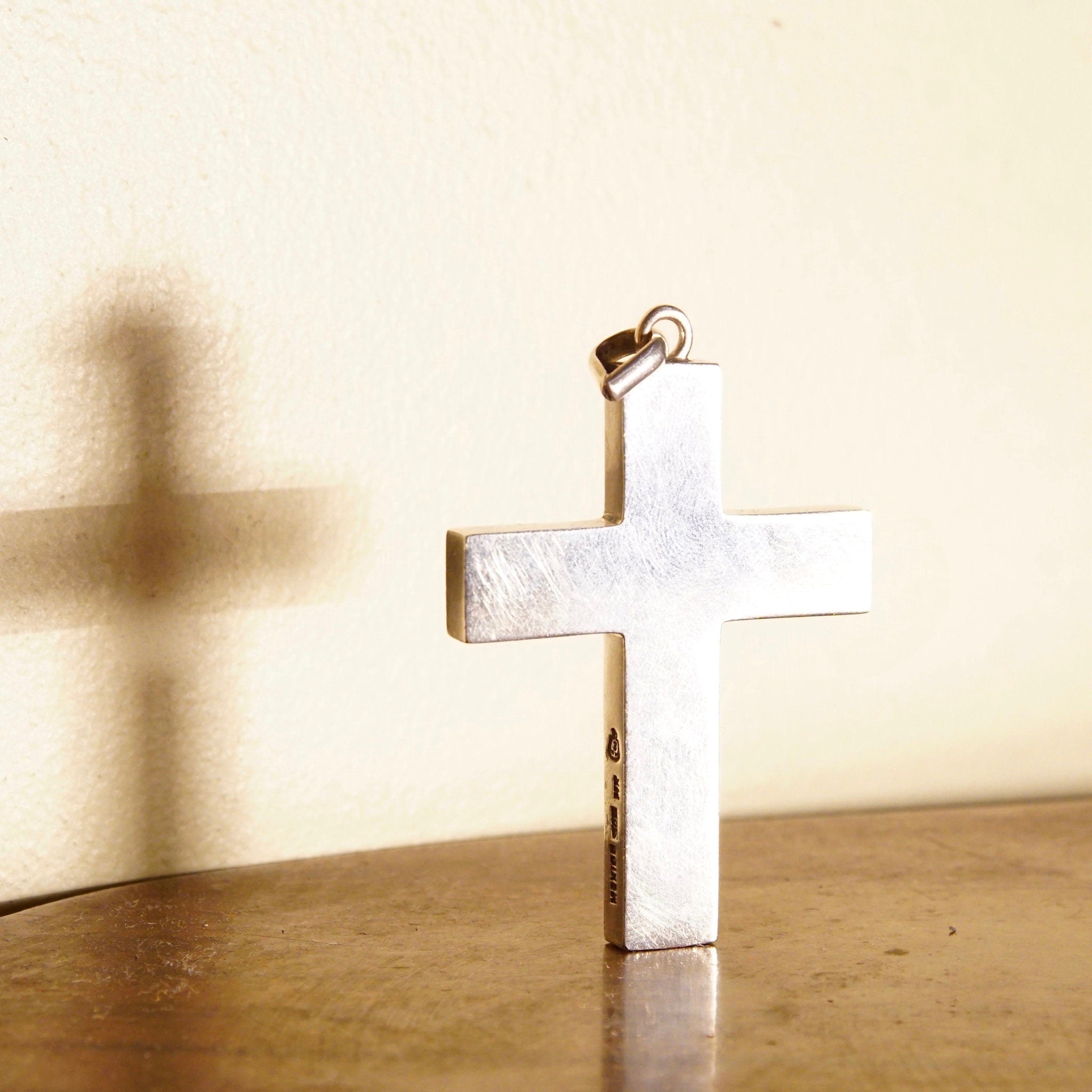 Vintage Hallmarked Modernist Silver Cross Pendant, Mexico 925 MR, Large Silver Cross Pendant, Geometric, Sleek Silver Cross, 2 1/8" L