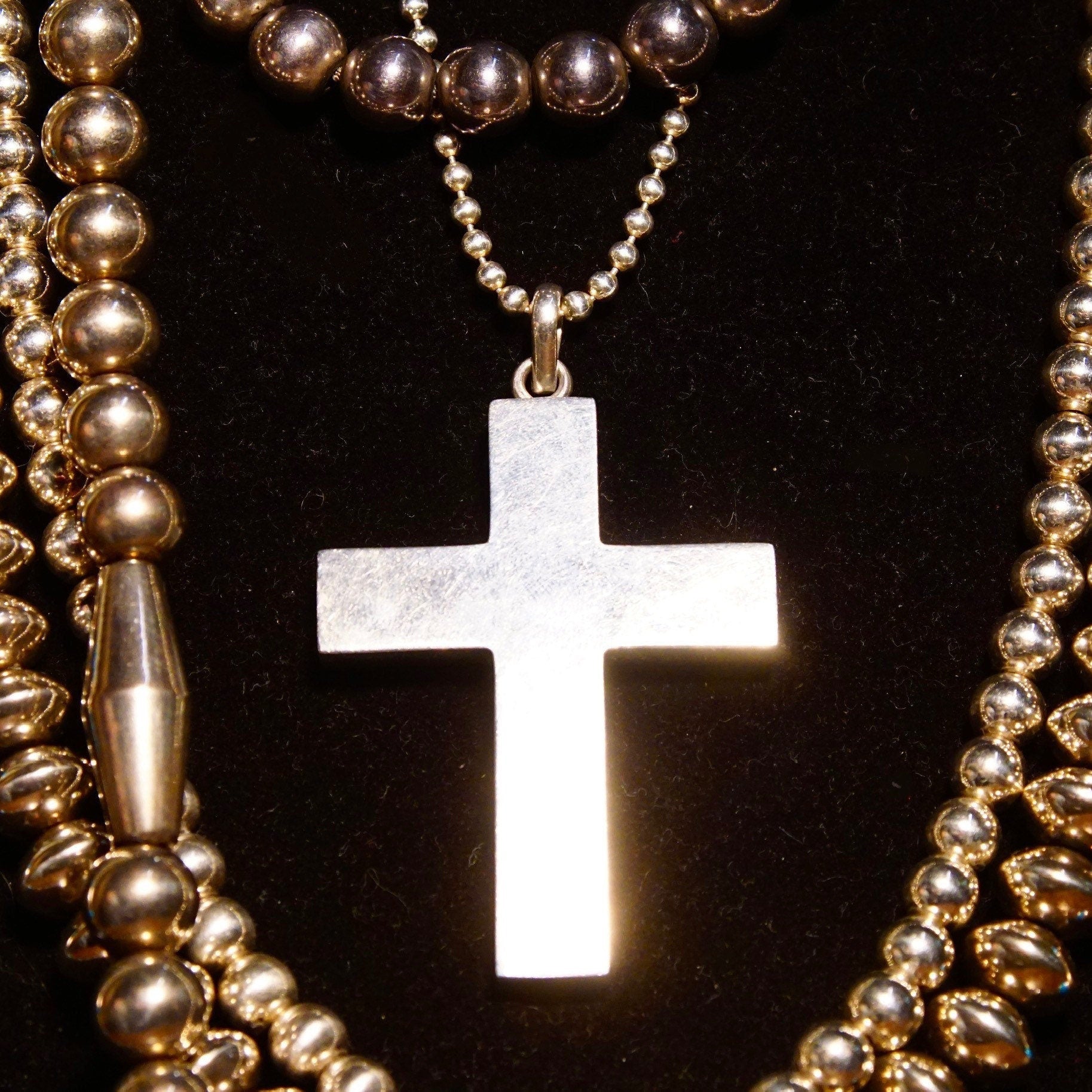 Vintage Hallmarked Modernist Silver Cross Pendant, Mexico 925 MR, Large Silver Cross Pendant, Geometric, Sleek Silver Cross, 2 1/8" L