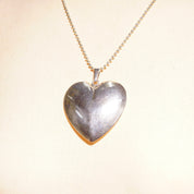Vintage Modernist Sterling Silver Puffed Heart Pendant Necklace, Large Hollow Silver Heart, 36" Ball Chain Necklace, T925S, 2 3/4" L