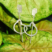 Vintage Modernist Sterling Silver Dangle Earrings, Experimental Silver Earrings, 925 Stud Dangle Earrings, Stamped TC-206 Ric, 1 3/4" L