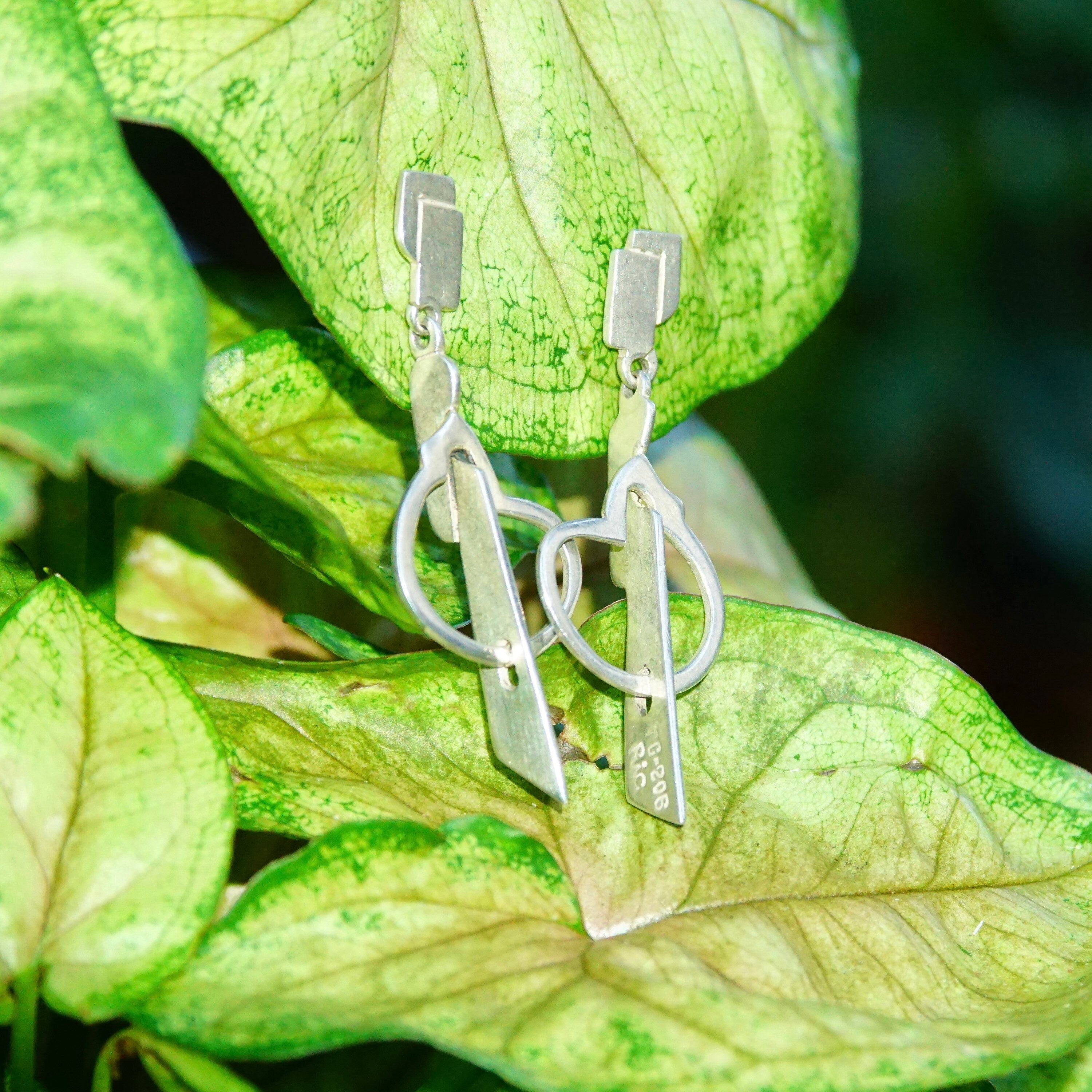 Vintage Modernist Sterling Silver Dangle Earrings, Experimental Silver Earrings, 925 Stud Dangle Earrings, Stamped TC-206 Ric, 1 3/4" L