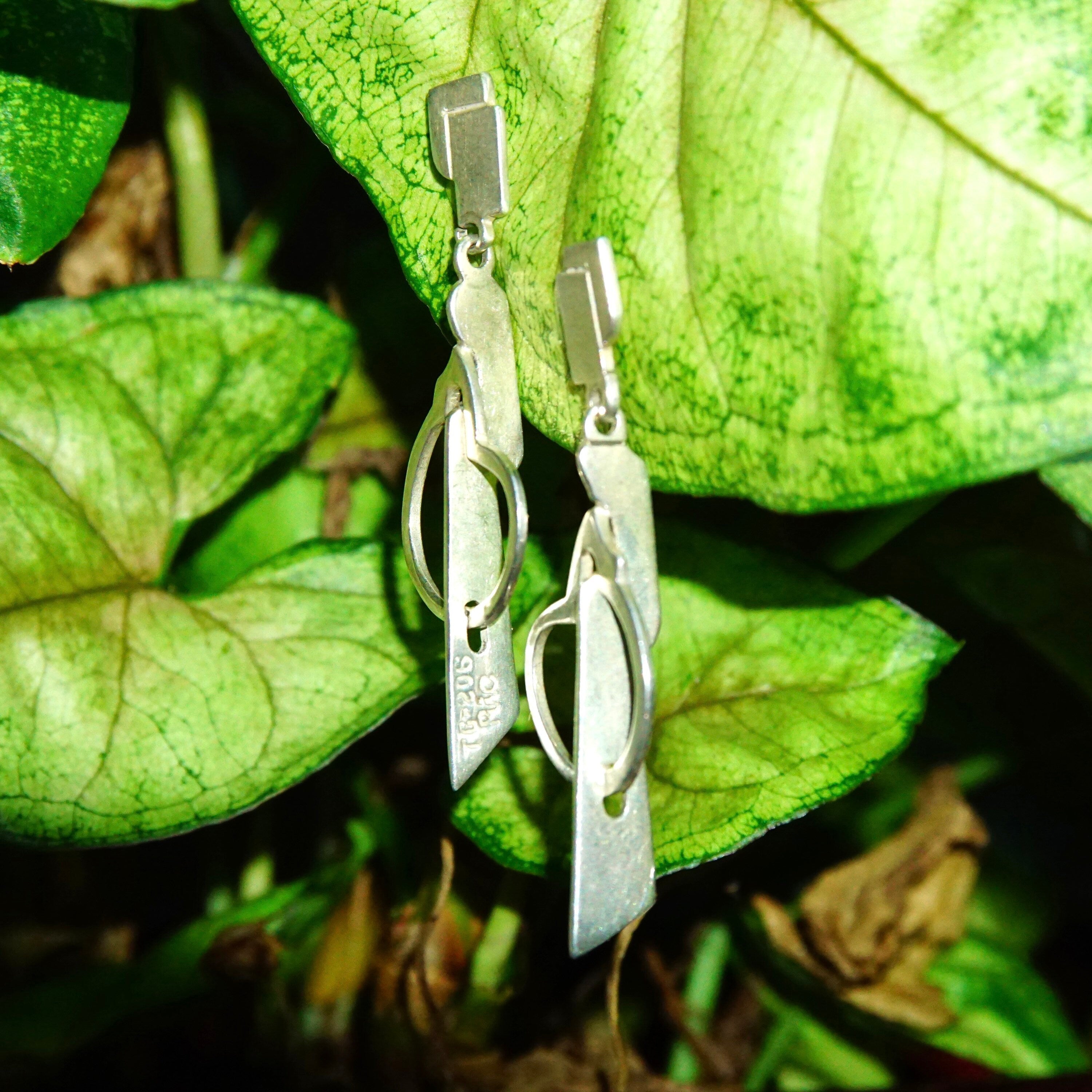 Vintage Modernist Sterling Silver Dangle Earrings, Experimental Silver Earrings, 925 Stud Dangle Earrings, Stamped TC-206 Ric, 1 3/4" L