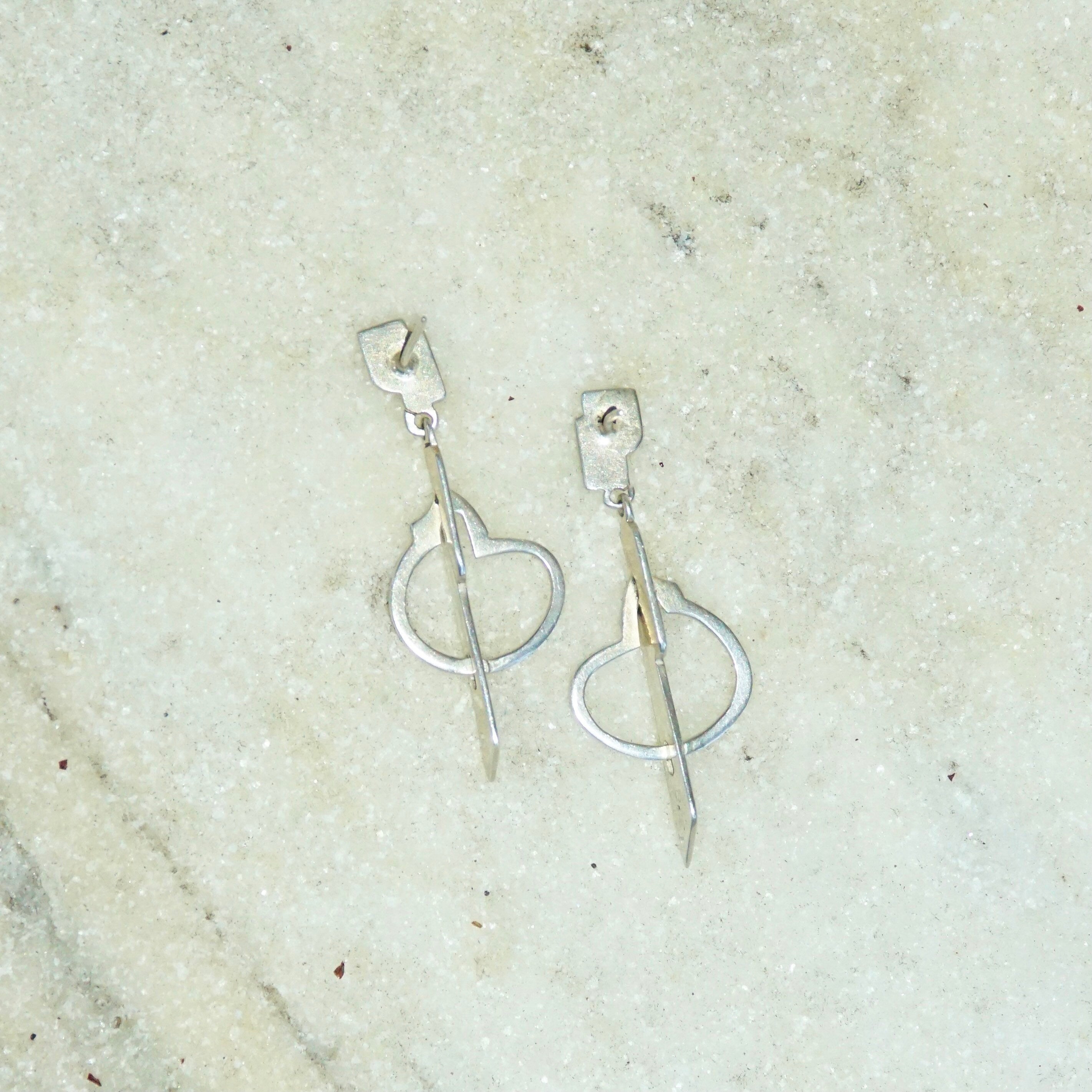 Vintage Modernist Sterling Silver Dangle Earrings, Experimental Silver Earrings, 925 Stud Dangle Earrings, Stamped TC-206 Ric, 1 3/4" L
