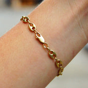 Vintage 14K Yellow Gold Mariner Chain Bracelet, 1/4" Double Loop Links, Modernist Gold Bracelet, 585 Jewelry, 6 3/4" L