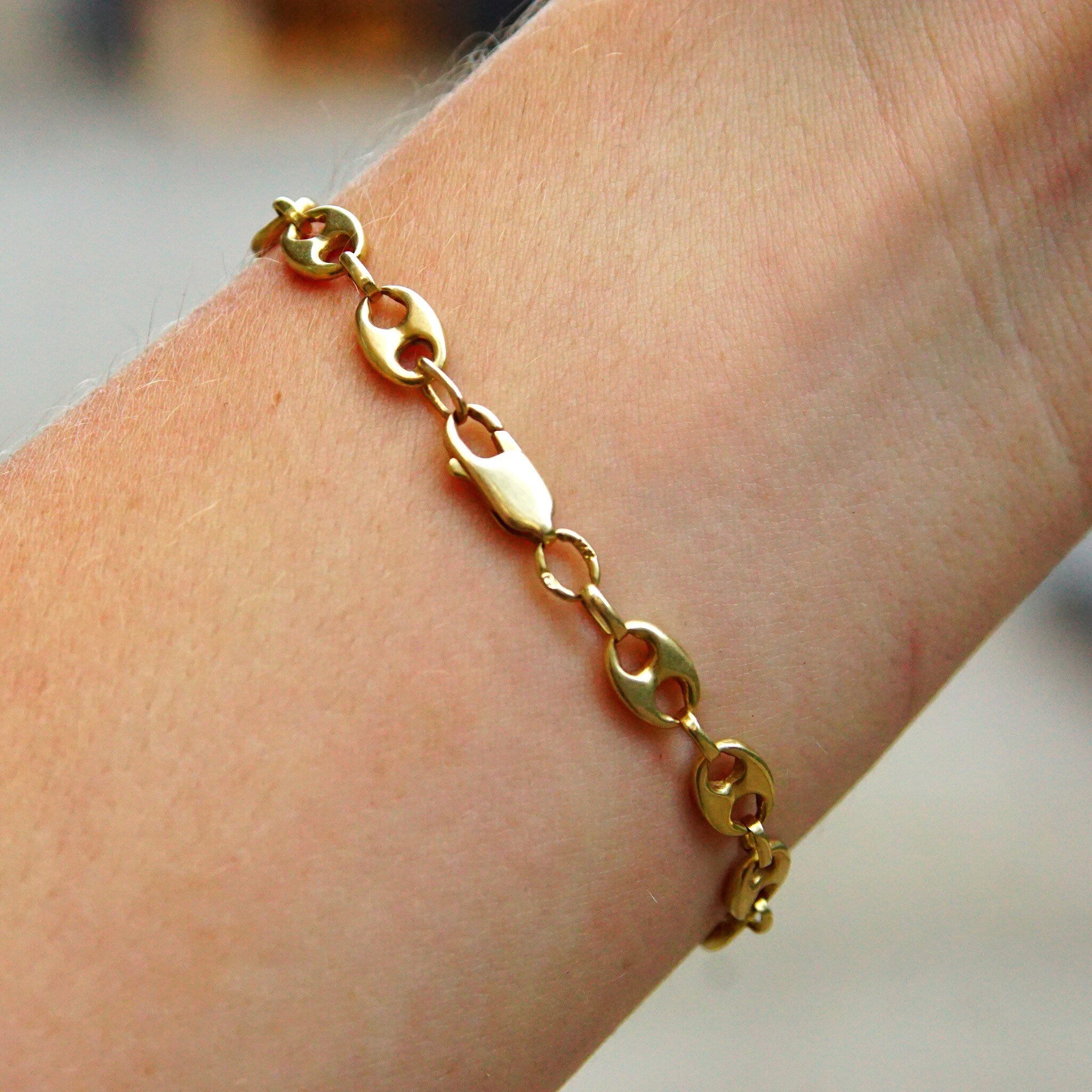 Vintage 14K Yellow Gold Mariner Chain Bracelet, 1/4" Double Loop Links, Modernist Gold Bracelet, 585 Jewelry, 6 3/4" L