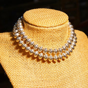 Vintage Signed Native American Sterling Silver Bench Bead Necklace, Navajo Pearl Necklace, Single Strand 6mm Bead Necklace, 24 3/4" L