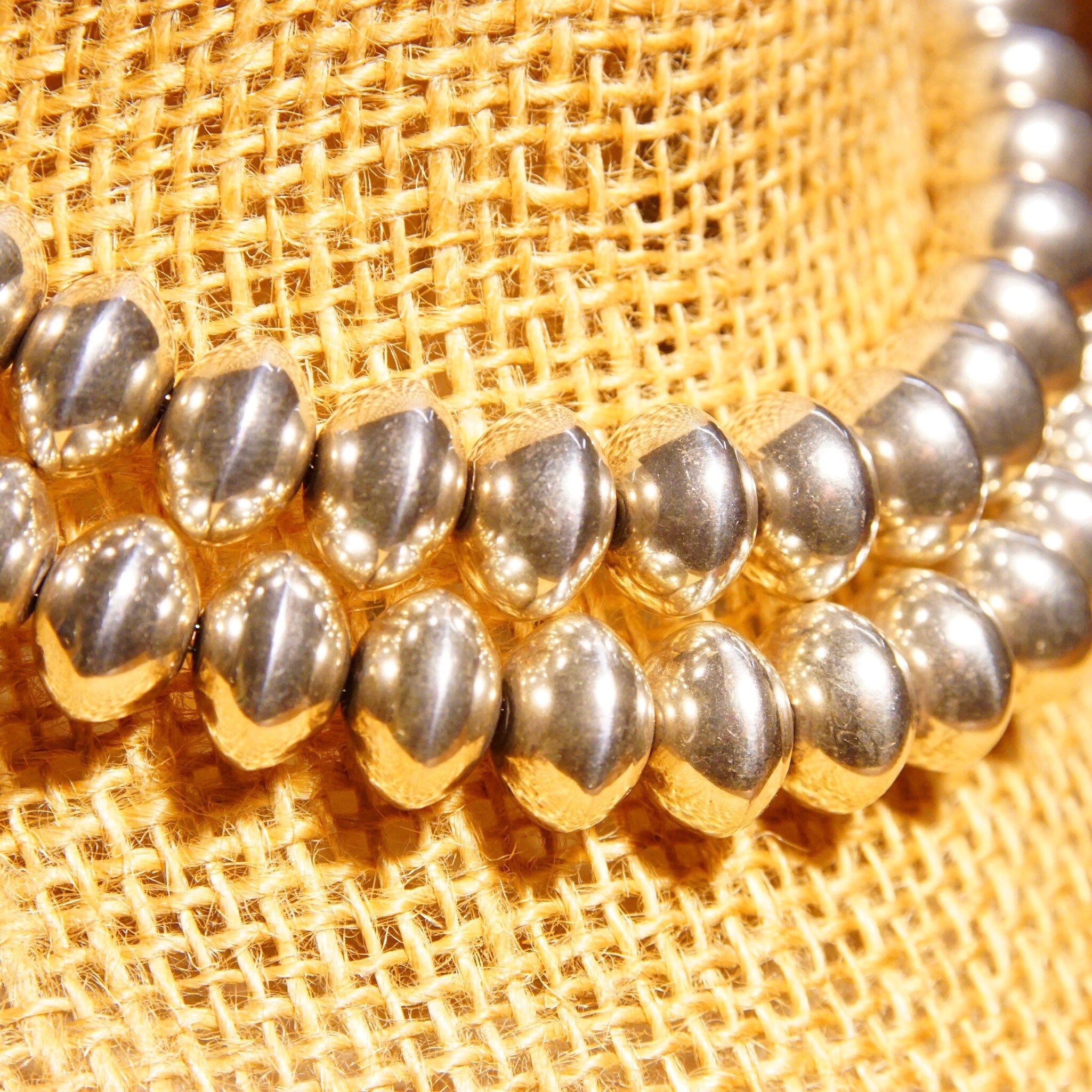 Vintage Signed Native American Sterling Silver Bench Bead Necklace, Navajo Pearl Necklace, Single Strand 6mm Bead Necklace, 24 3/4" L