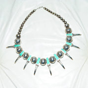 Vintage Native American Sterling Silver Turquoise Bear Claw Necklace, Handmade, Turquoise Inlay, Chunky Beads, Old Pawn Jewelry, 20 1/2"