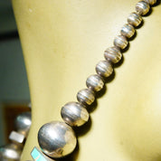 Vintage Native American Sterling Silver Turquoise Bear Claw Necklace, Handmade, Turquoise Inlay, Chunky Beads, Old Pawn Jewelry, 20 1/2"