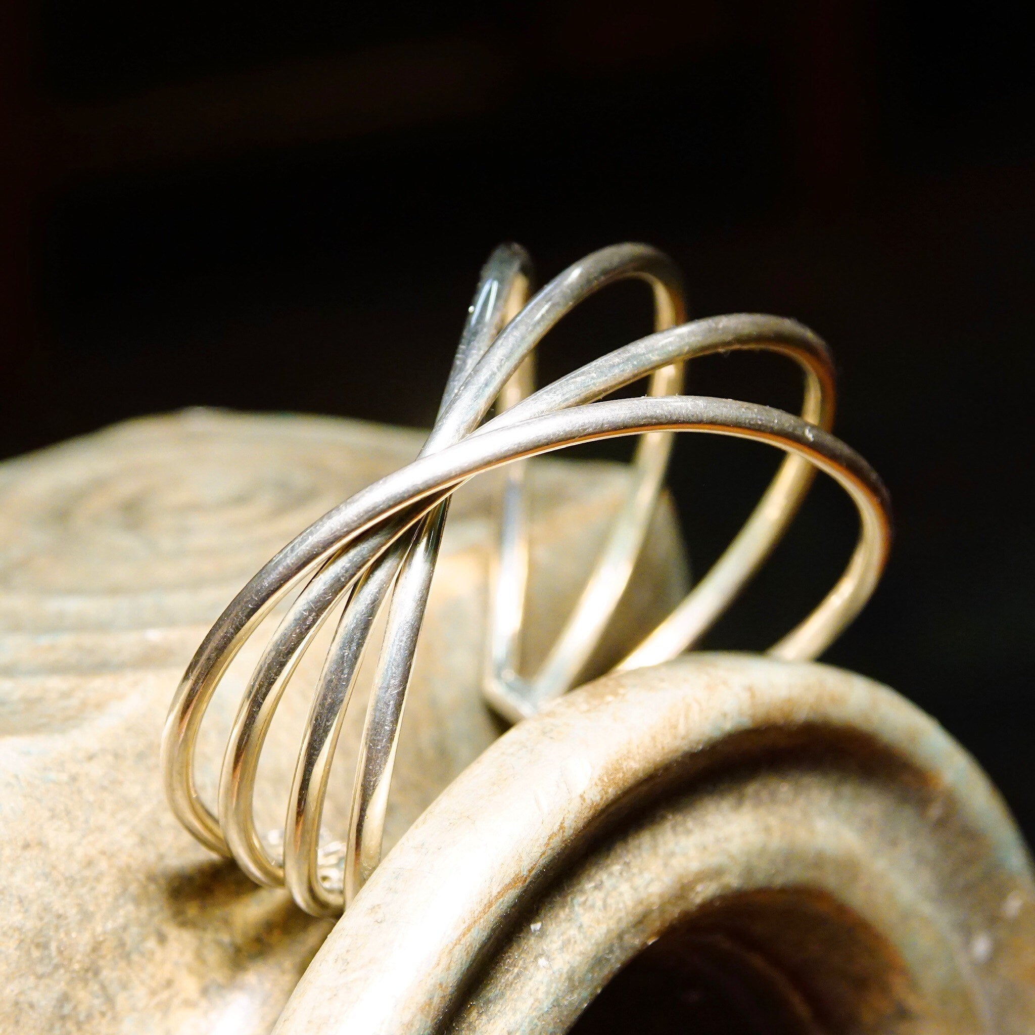 Vintage Modernist Sterling Silver Spiral Cuff Bracelet, 3D Wire Wrist Wrap, Abstract, Chunky 925 Cuff, 6 L
