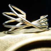 Vintage Modernist Sterling Silver Spiral Cuff Bracelet, 3D Wire Wrist Wrap, Abstract, Chunky 925 Cuff, 6 L