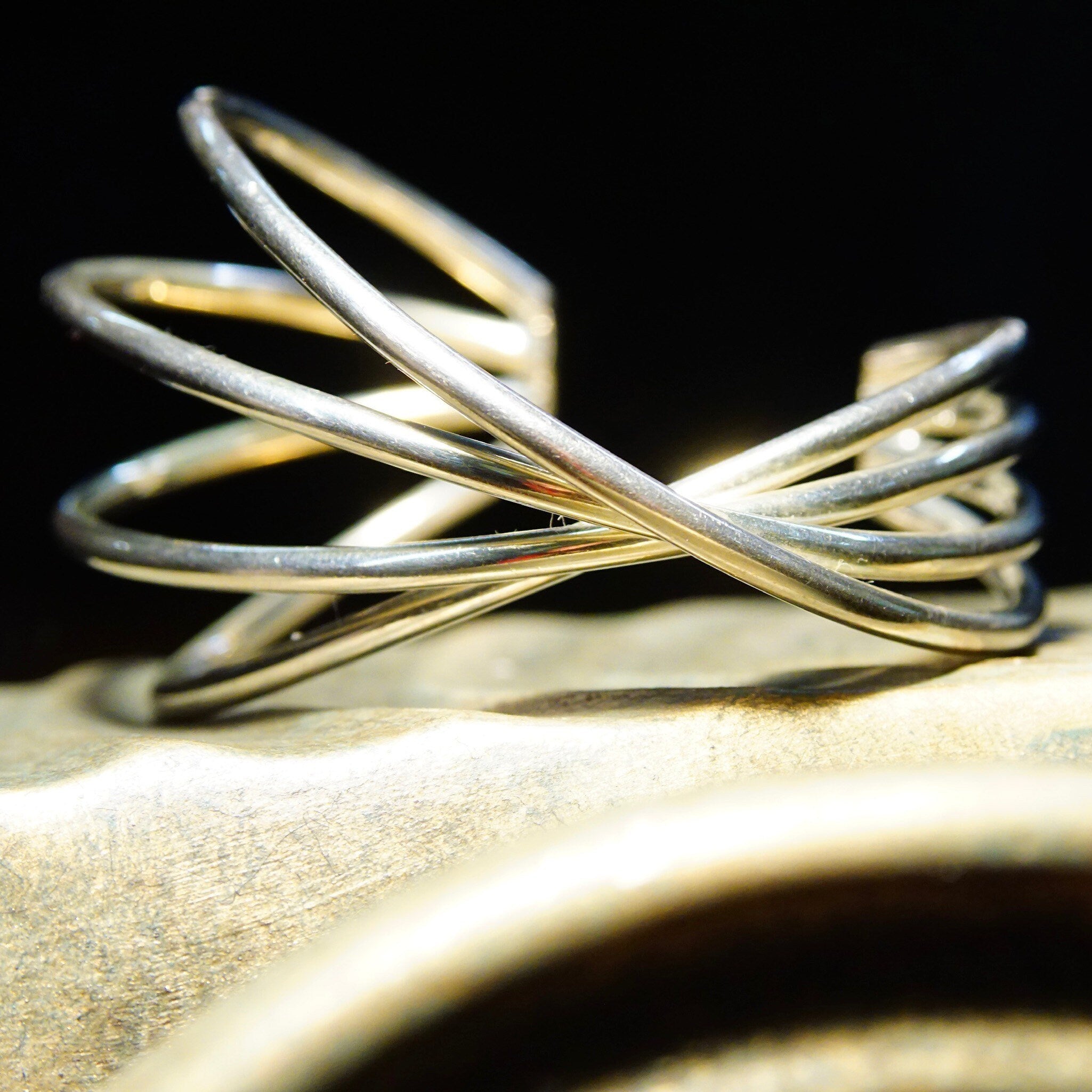 Vintage Modernist Sterling Silver Spiral Cuff Bracelet, 3D Wire Wrist Wrap, Abstract, Chunky 925 Cuff, 6 L