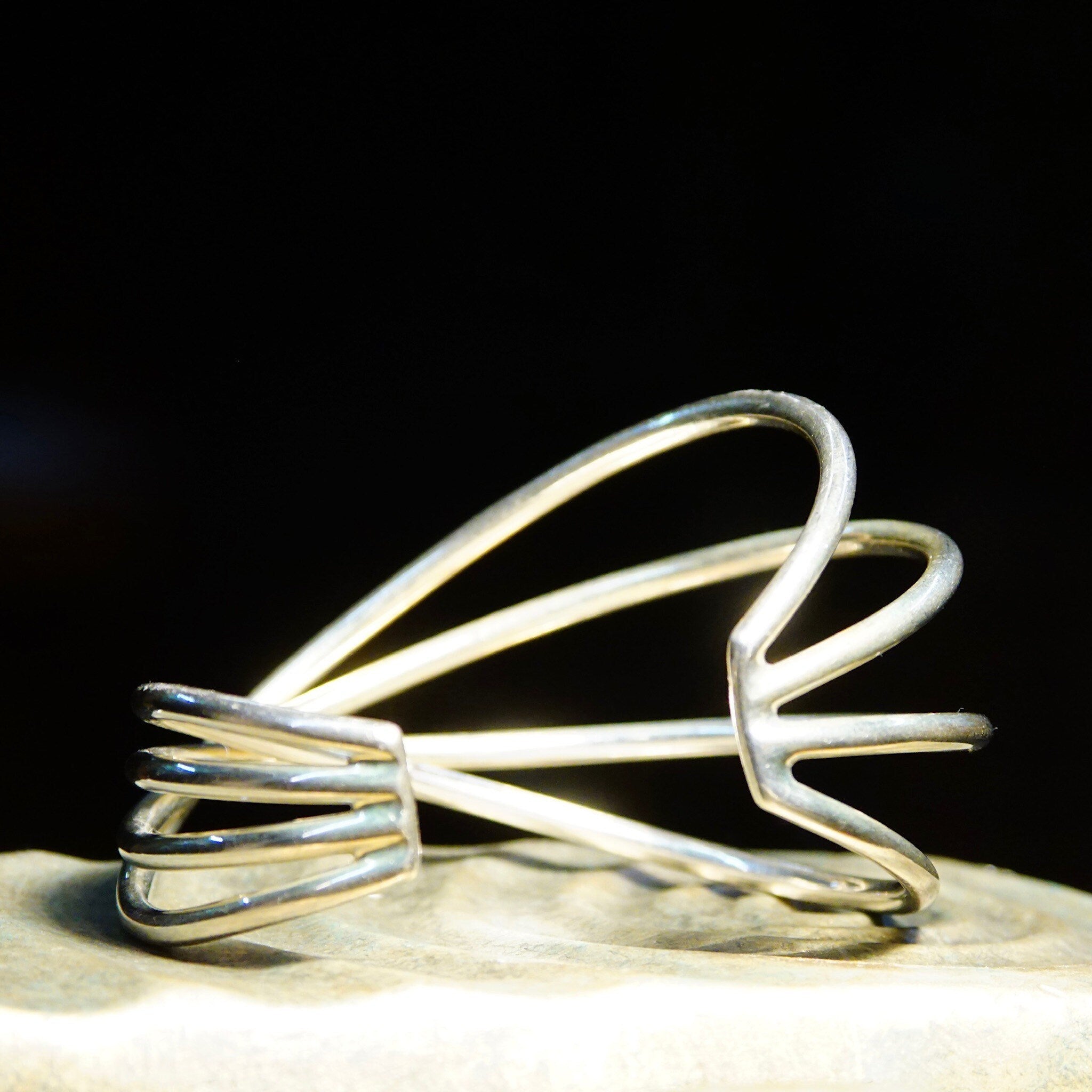 Vintage Modernist Sterling Silver Spiral Cuff Bracelet, 3D Wire Wrist Wrap, Abstract, Chunky 925 Cuff, 6 L