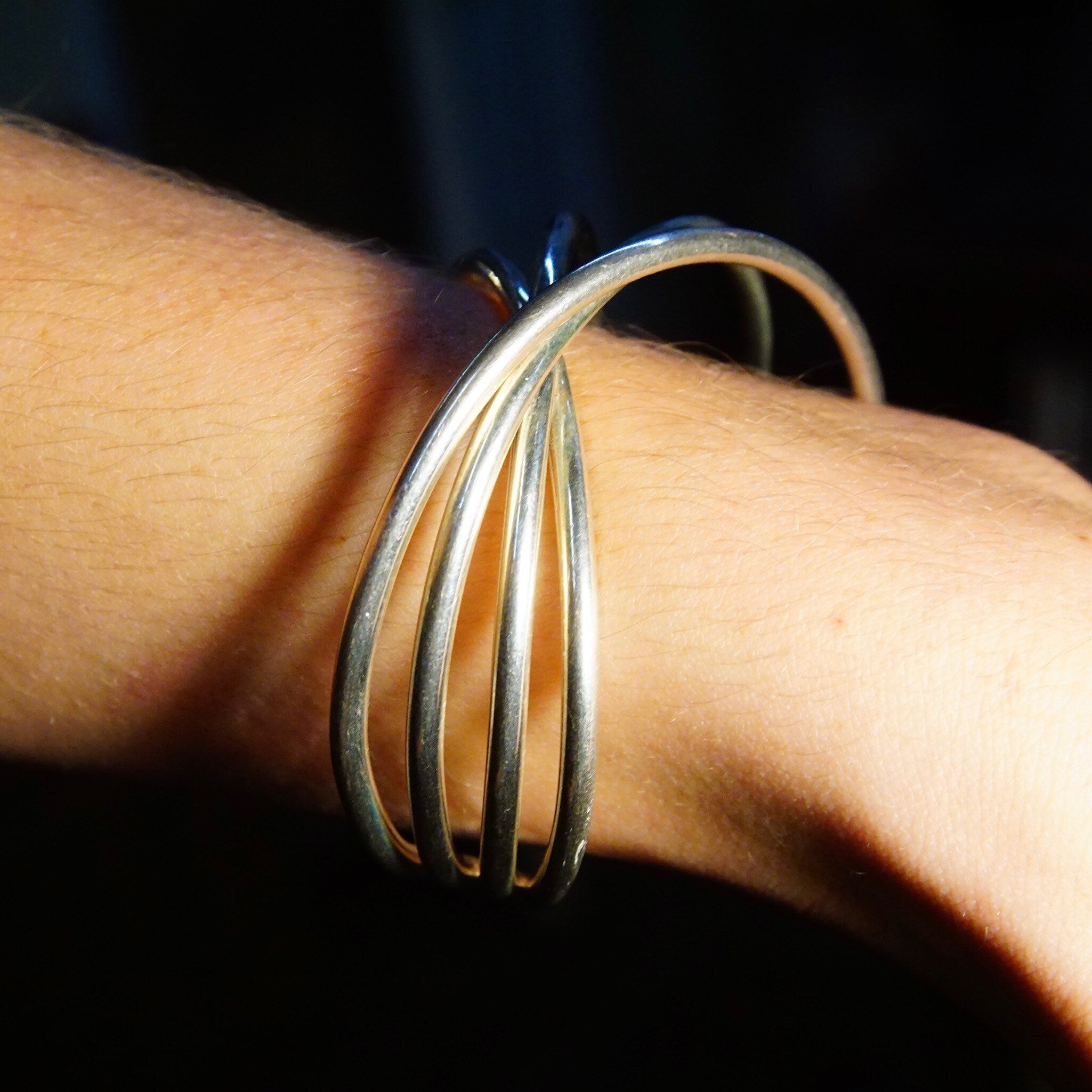 Vintage Modernist Sterling Silver Spiral Cuff Bracelet, 3D Wire Wrist Wrap, Abstract, Chunky 925 Cuff, 6 L
