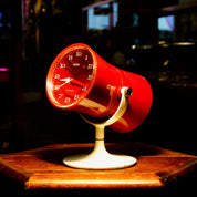 Very Rare Limited Edition SEIKO TTZ114 Red Mantel Clock, White Swivel Base, MCM, 1960's Space Age, Made In Japan, 1.5 V Battery,