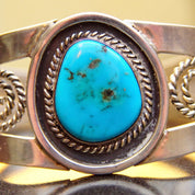 Vintage Sterling Silver Turquoise Cuff Bracelet, Woven Silver Wire Cuff, Bright Blue Turquoise Stone, Southwestern Style, MEX 925, 5 3/4" L