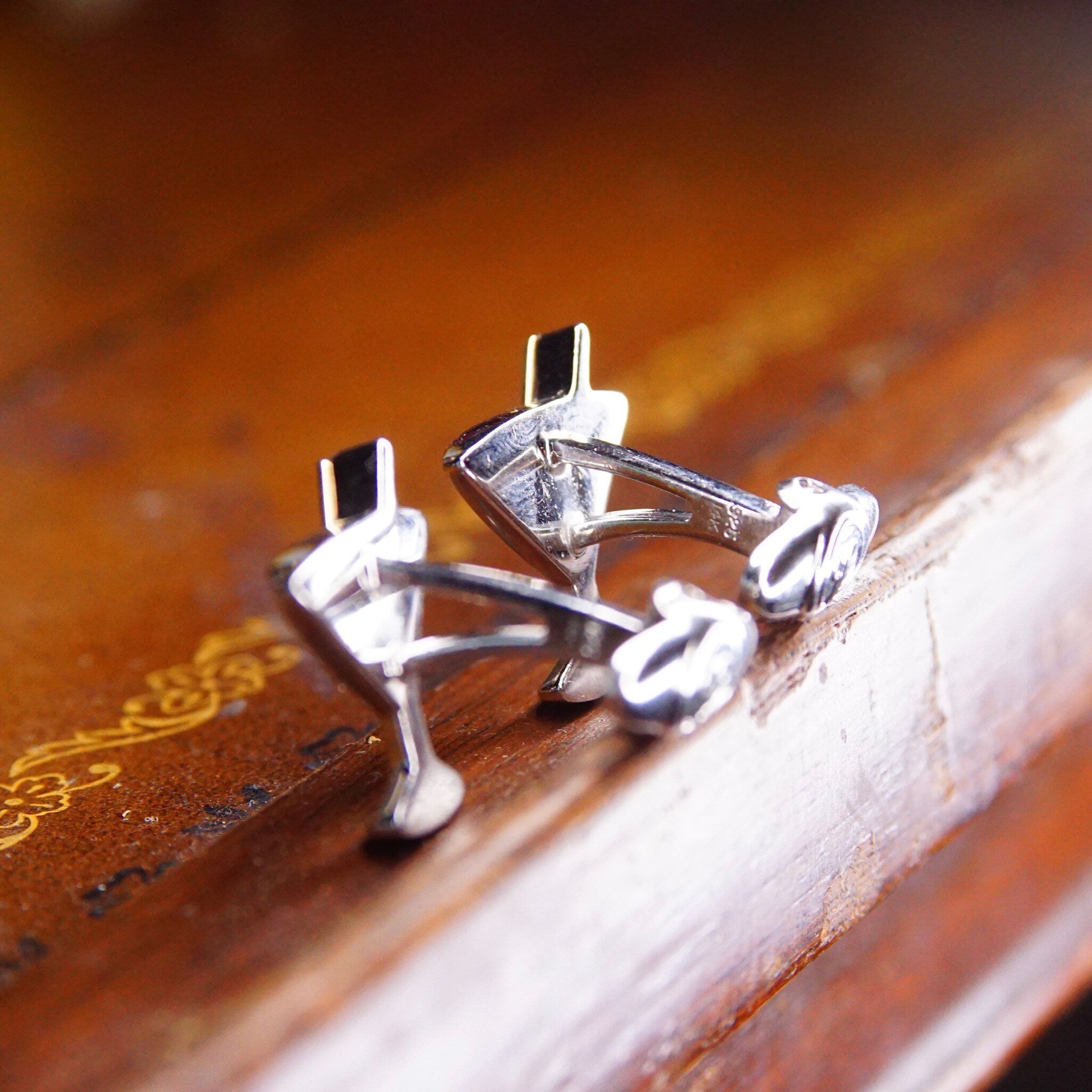 Vintage Dolan Bullock Sterling Silver 14K Jade Olive Cufflinks, Cocktail Glass Cuff Face, Yellow Gold Cocktail Spear, Green Gemstone, 3/4" L