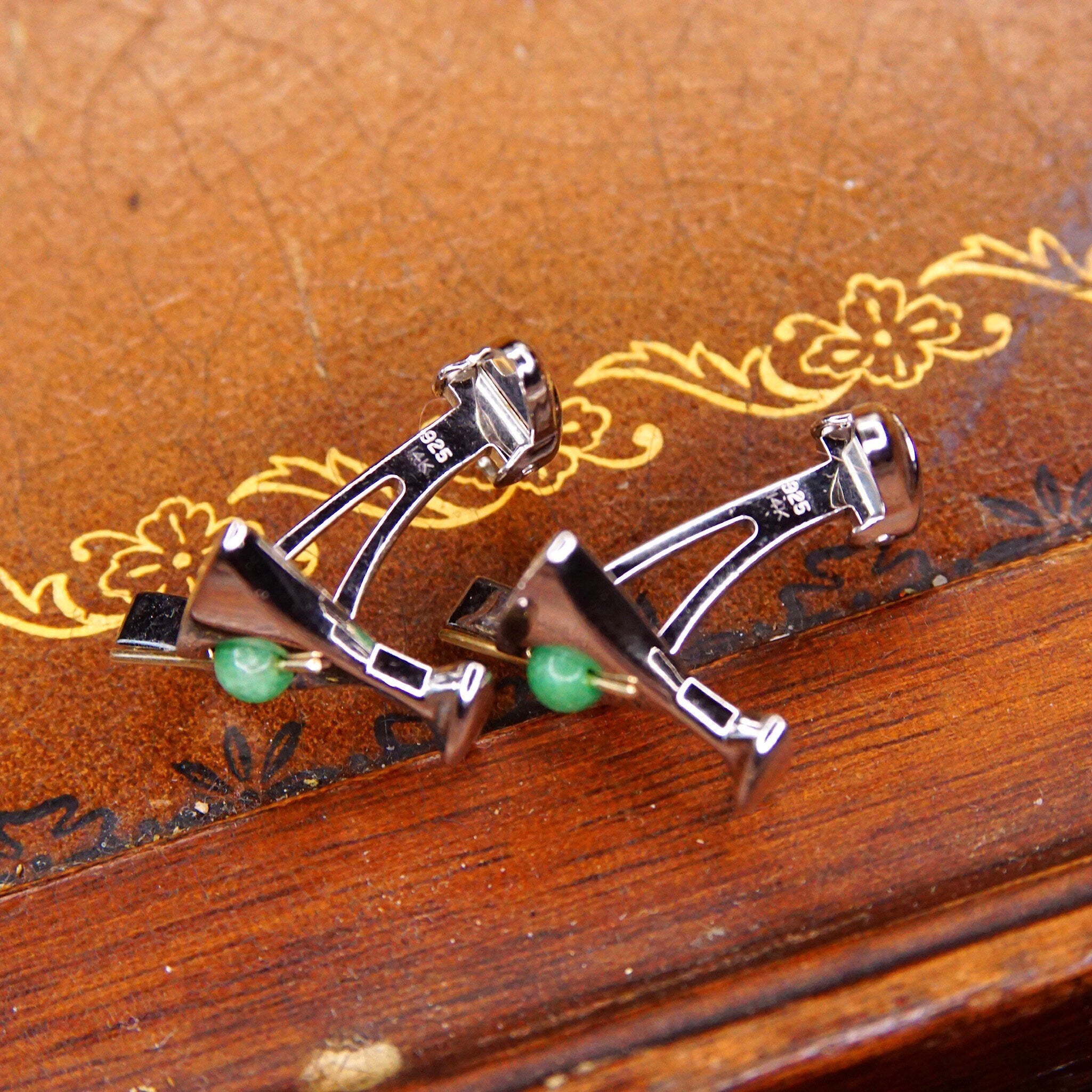 Vintage Dolan Bullock Sterling Silver 14K Jade Olive Cufflinks, Cocktail Glass Cuff Face, Yellow Gold Cocktail Spear, Green Gemstone, 3/4" L