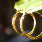 Vintage 14K Yellow Gold Wire Hoop Earrings, Intertwined Gold Strand Hoops, Small 20mm Gold Hoops, Lightweight Earrings, 585 Jewelry