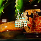 Vintage TAXCO Sterling Silver Petit Point Turquoise Chandelier Earrings, Mexico 925, Pierced Dangle Turquoise Earrings, 2 1/2" L