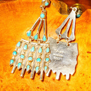 Vintage TAXCO Sterling Silver Petit Point Turquoise Chandelier Earrings, Mexico 925, Pierced Dangle Turquoise Earrings, 2 1/2" L