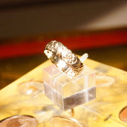 Vintage 14K White Gold Floral Repousse Band Ring, Antique Style Wedding Bands, 6mm Textured 585 Gold Band, Size 7 1/2 US