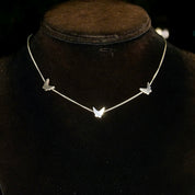 Vintage Minimalist Sterling Silver Butterfly Choker Necklace, Hecho En Mexico 965, 1mm Silver Cable Chain, 3 Butterfly Silhouette Charms,