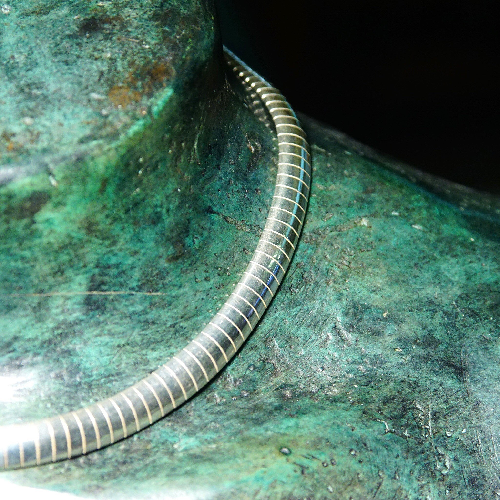 Vintage Sterling Silver Omega Collar Necklace, Modernist Choker, 7.25 Omega Link Chain, Lobster Claw Clasp, Italy 925 Jewelry, 16 1/4" Long