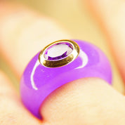 Vintage 14K Lavender Jadeite Jade Amethyst Ring, Purple Gemstone Dome Ring With Yellow Gold Setting, Jade Tube Ring, Size 10 US