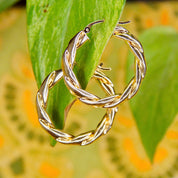 Vintage 14K Yellow Gold Twisted Hoop Earrings, Puffed Repousse Wreath Hoops, Classic 585 Earrings, Small/Medium Gold Hoops, 17mm