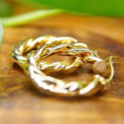 Vintage 14K Yellow Gold Twisted Hoop Earrings, Puffed Repousse Wreath Hoops, Classic 585 Earrings, Small/Medium Gold Hoops, 17mm