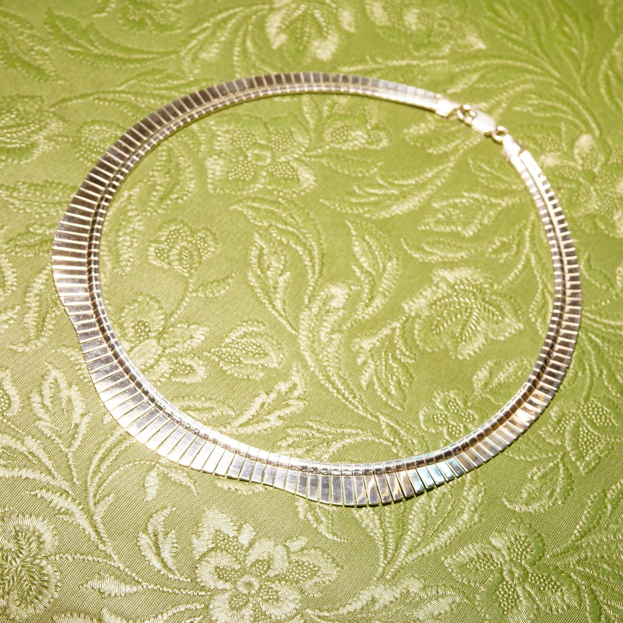 Vintage Italian Sterling Silver Fringe Collar Necklace, Cleopatra Style, Graduated Fringe Wave Choker, Modernist Necklace, 16 1/4" L