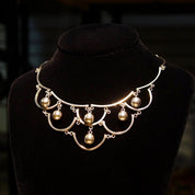Vintage TAXCO Sterling Silver Festoon Necklace, Silver Bead Scallop Bib Necklace, Mexico 925 TH-43, Modernist Jewelry, 16 3/4" L