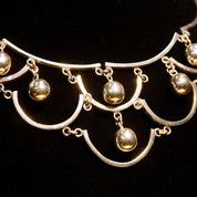 Vintage TAXCO Sterling Silver Festoon Necklace, Silver Bead Scallop Bib Necklace, Mexico 925 TH-43, Modernist Jewelry, 16 3/4" L