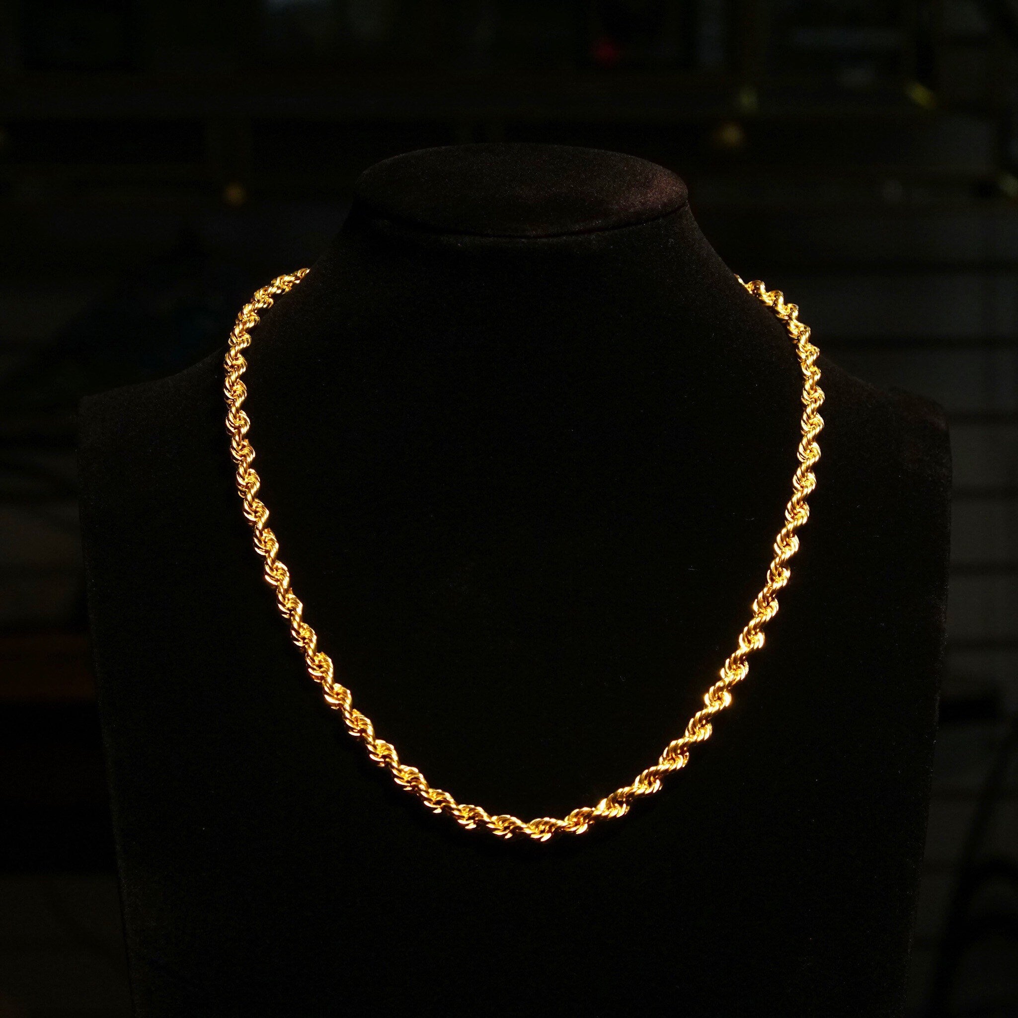 Vintage 14K Yellow Gold Rope Chain Necklace, 4.75mm Hollow Spiral Rope Chain, Chunky Gold Chain, Unisex 585 Jewelry, 17 3/4" L