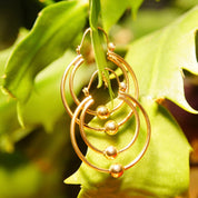 Vintage 14K Gold Concentric Hoop Earrings, Yellow Gold Orbiter Hoops, Gold Bead Accents, Modernist 585 Earrings, 1 1/4 L