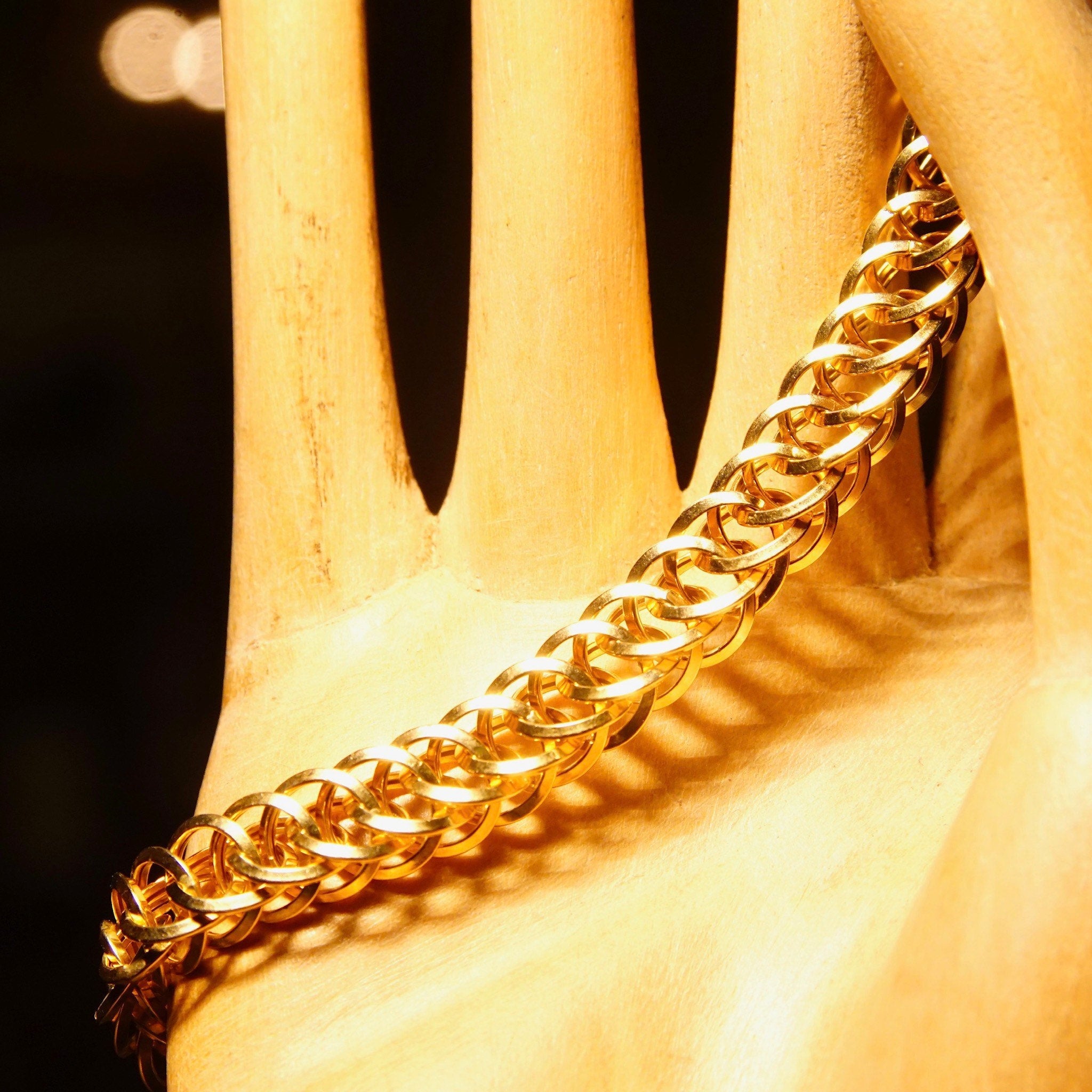 Vintage Italian 14K Yellow Gold Oval Link Bracelet, Multi-Layer Curb Chain Bracelet, Chunky Gold Chain, Unique, Modernist, 7 1/2 L