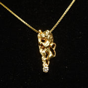 Vintage 14K Gold Diamond Accent Lion Charm, .13 CT Brilliant Diamond, Petite Yellow Gold Lion Pendant, 585 Jewelry, 28mm x 11mm
